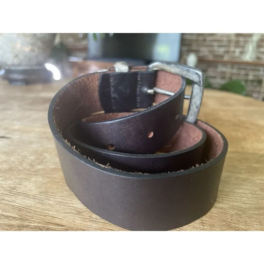 Vintage Brown Leather Belt Distressed Silver Buckle & Tip Western Style 39”